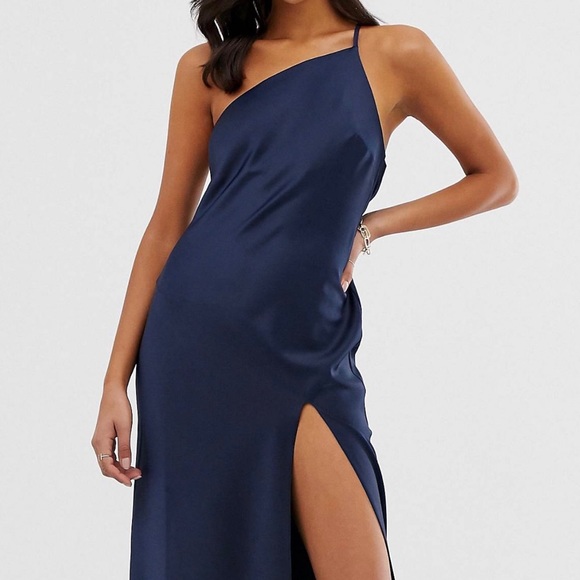 ASOS DESIGN one shoulder mid-maxi dress in satin - Picture 1 of 7